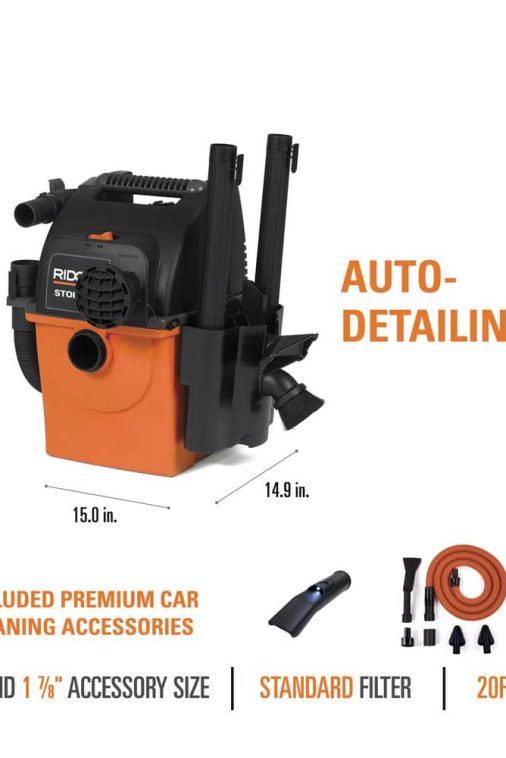 5 Gal. 5.0 Peak HP Portable Wall-Mountable Wet/Dry Shop Vacuum with LED Lighted Car Nozzle and Premium Car Cleaning Kit WD5500B - Image 5