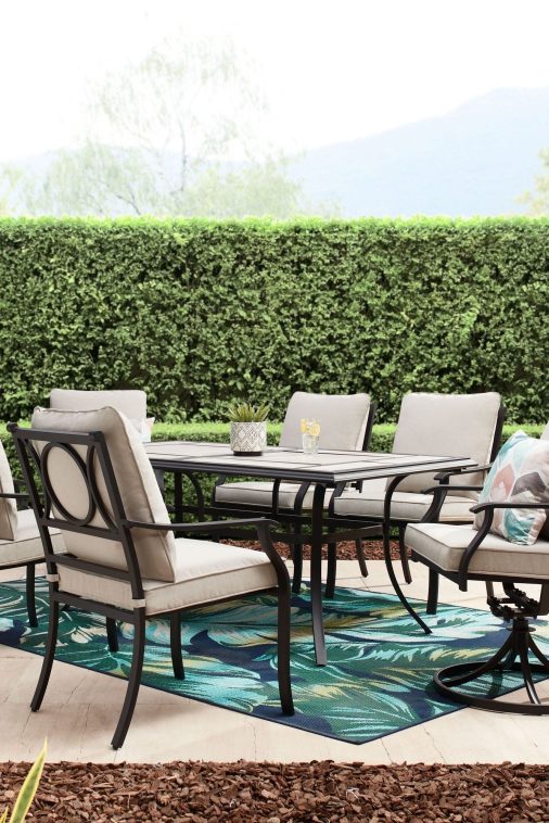 Better Homes & Gardens Newport Outdoor Ceramic Tile Top Rectangular Dining Table with Umbrella Hole, Gray Tabletop, Black Frame Finish, Seats 6 - Image 7