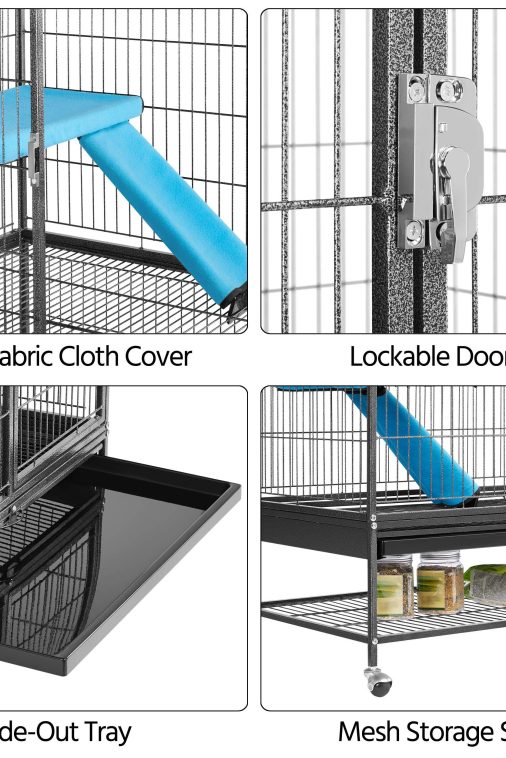 Yaheetech Rolling 2-Story Ferret Cage Small Animal Cage for Chinchilla Adult Rats Metal Critter Nation Cage w/ 2 Removable Ramps/Platforms Black - Image 7