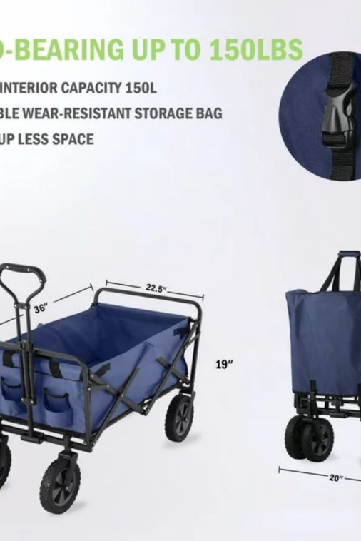 APOLLOLIFT Folding Wagon Cart, Outdoor Garden Cart Foldable Wagon for Sports, Shopping, Camping, Portable 220lbs Beach Wagon, Blue - Image 7