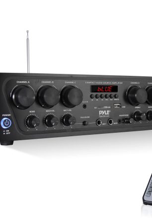 Pyle Wireless Bluetooth Karaoke-6 Channel 750 Watt Home Audio Sound Power Stereo Receiver Amplifier w/USB, Headphone, 2 Microphone Input w/Echo, Talkover for PA PTA62BT, AUX, Black