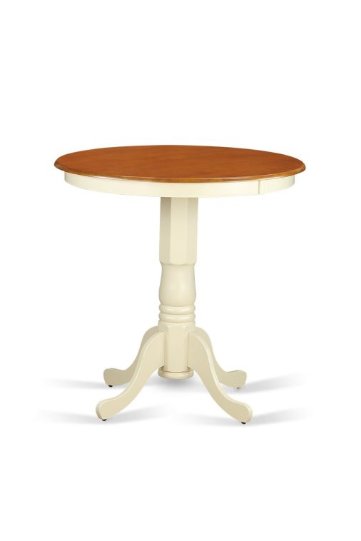 East West Furniture EDGR3-WHI-W Eden 3 Piece Kitchen Counter Set for Small Spaces Contains a Round Room Table with Pedestal and 2 Dining Chairs, 30x30 Inch, Buttermilk & Cherry - Image 4