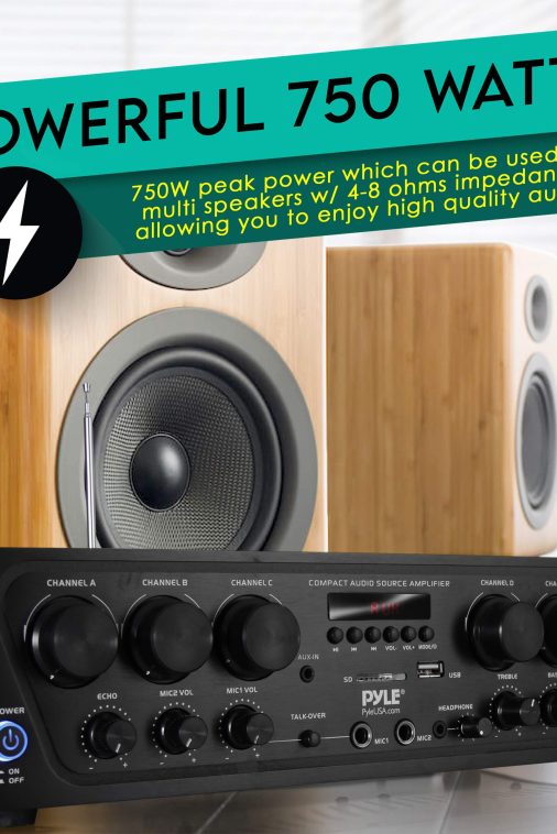 Pyle Wireless Bluetooth Karaoke-6 Channel 750 Watt Home Audio Sound Power Stereo Receiver Amplifier w/USB, Headphone, 2 Microphone Input w/Echo, Talkover for PA PTA62BT, AUX, Black - Image 5