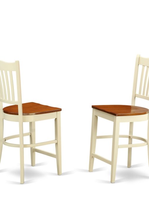 East West Furniture EDGR3-WHI-W Eden 3 Piece Kitchen Counter Set for Small Spaces Contains a Round Room Table with Pedestal and 2 Dining Chairs, 30x30 Inch, Buttermilk & Cherry - Image 5