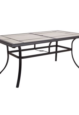 Better Homes & Gardens Newport Outdoor Ceramic Tile Top Rectangular Dining Table with Umbrella Hole, Gray Tabletop, Black Frame Finish, Seats 6