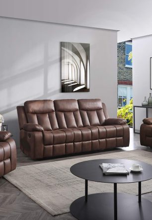 Betsy Furniture 3-PC Microfiber Fabric Recliner Set Living Room Set in Brown, Sofa Loveseat Chair Pillow Top Backrest and Armrests 8028 (Living Room Set 3+2+1)