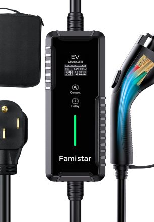 Famistar 32 Amp Level 2 EV Charger - 25 Ft Portable Charger with NEMA 14-50P 240V J1772 Charging Cable Adjustable&Smart Timing Charging in EV Charging Station