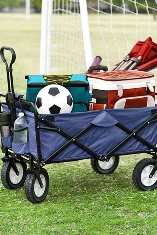 APOLLOLIFT Folding Wagon Cart, Outdoor Garden Cart Foldable Wagon for Sports, Shopping, Camping, Portable 220lbs Beach Wagon, Blue - Image 4