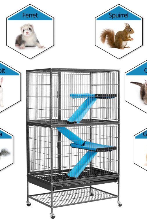 Yaheetech Rolling 2-Story Ferret Cage Small Animal Cage for Chinchilla Adult Rats Metal Critter Nation Cage w/ 2 Removable Ramps/Platforms Black - Image 5