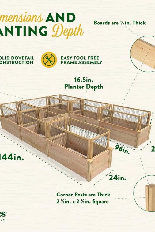 Greenes Fence 8 ft. x 12 ft. x 16.5 in. Premium Cedar U-Shaped Raised Garden Bed with CritterGuard Fencing RCUSB8X12CG - Image 8