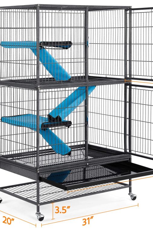 Yaheetech Rolling 2-Story Ferret Cage Small Animal Cage for Chinchilla Adult Rats Metal Critter Nation Cage w/ 2 Removable Ramps/Platforms Black - Image 4