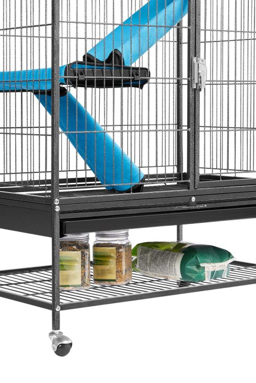 Yaheetech Rolling 2-Story Ferret Cage Small Animal Cage for Chinchilla Adult Rats Metal Critter Nation Cage w/ 2 Removable Ramps/Platforms Black - Image 10