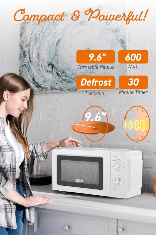 0.6 Cubic Foot Microwave with 6 Power Levels, Small Microwave with Grip Handle, 600W Countertop Microwave with 30 Minute Timer and Mechanical Dial Controls, Black - Image 5