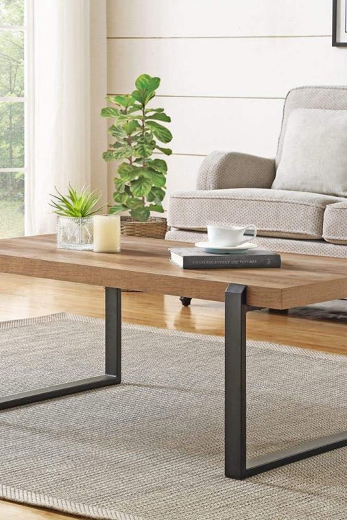 FOLUBAN Rustic Coffee Table,Wood and Metal Industrial Cocktail Tableu00a0for Living Room, 47 Inch Oak - Image 8