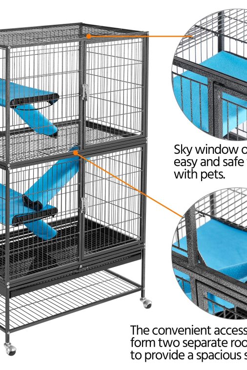 Yaheetech Rolling 2-Story Ferret Cage Small Animal Cage for Chinchilla Adult Rats Metal Critter Nation Cage w/ 2 Removable Ramps/Platforms Black - Image 6