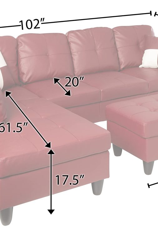 Beverly Fine Furniture Left Facing Russes Sectional Sofa Set With Ottoman, RED - Image 4