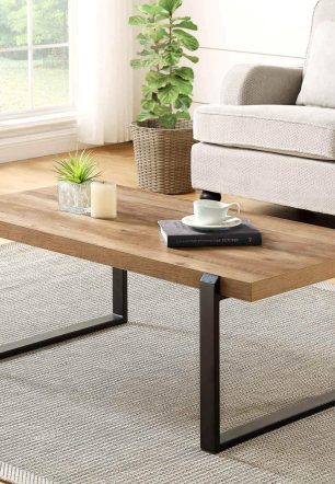 FOLUBAN Rustic Coffee Table,Wood and Metal Industrial Cocktail Tableu00a0for Living Room, 47 Inch Oak