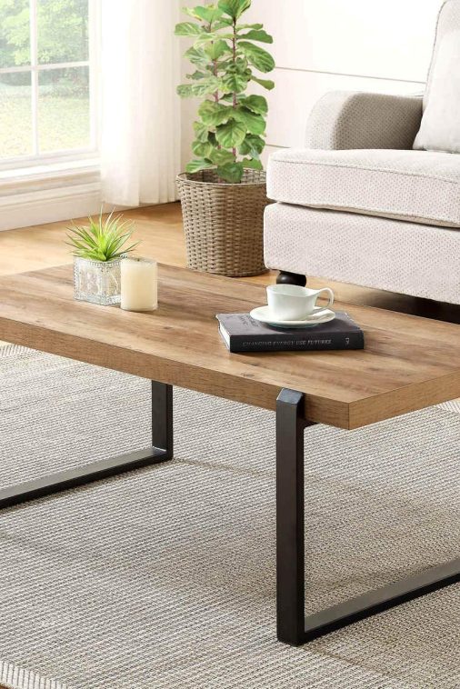FOLUBAN Rustic Coffee Table,Wood and Metal Industrial Cocktail Tableu00a0for Living Room, 47 Inch Oak