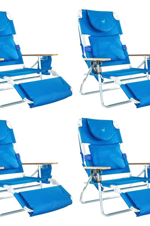 Ostrich Deluxe Padded 3-N-1 Outdoor Lounge Reclining Beach Chair, Blue (4 Pack)