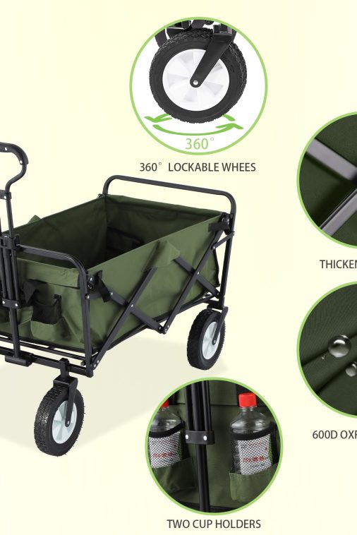 Folding Wagon Cart Outdoor Utility Wagon Foldable Portable Garden Cart 220lb Large Capacity - Image 5