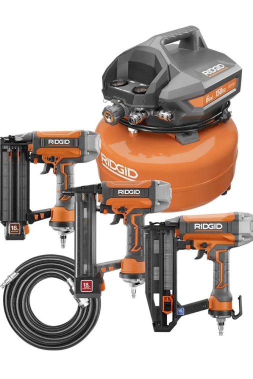 6 Gal. Portable Electric Pancake Air Compressor w/ 18GA Brad Nailer, 16GA Straight Finish Nailer, & 18GA Finish Stapler R69603FK