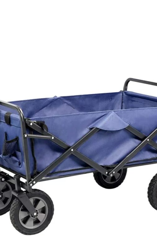 APOLLOLIFT Folding Wagon Cart, Outdoor Garden Cart Foldable Wagon for Sports, Shopping, Camping, Portable 220lbs Beach Wagon, Blue