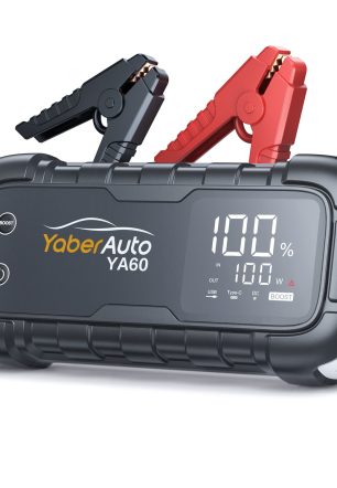 YaberAuto Car Battery Jump Starter 6000A Powerful Portable Jump Box( for All Gas/ 12L Diesel Engines)45W Fast Charging,Extended Jumper Cables,600 Lumens Light