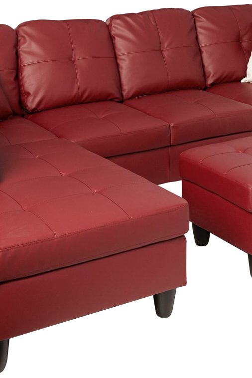 Beverly Fine Furniture Left Facing Russes Sectional Sofa Set With Ottoman, RED