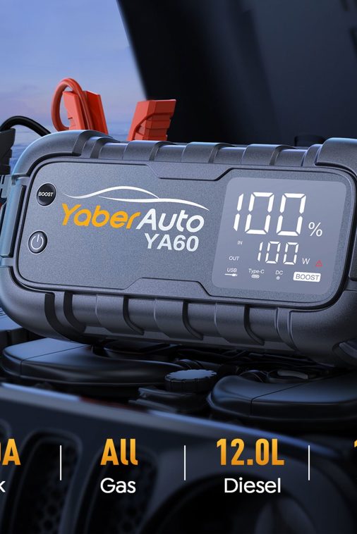 YaberAuto Car Battery Jump Starter 6000A Powerful Portable Jump Box( for All Gas/ 12L Diesel Engines)45W Fast Charging,Extended Jumper Cables,600 Lumens Light - Image 11