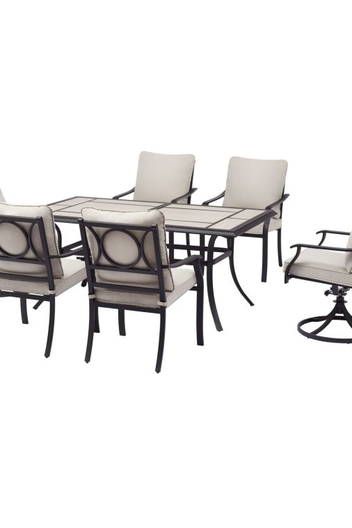 Better Homes & Gardens Newport Outdoor Ceramic Tile Top Rectangular Dining Table with Umbrella Hole, Gray Tabletop, Black Frame Finish, Seats 6 - Image 6
