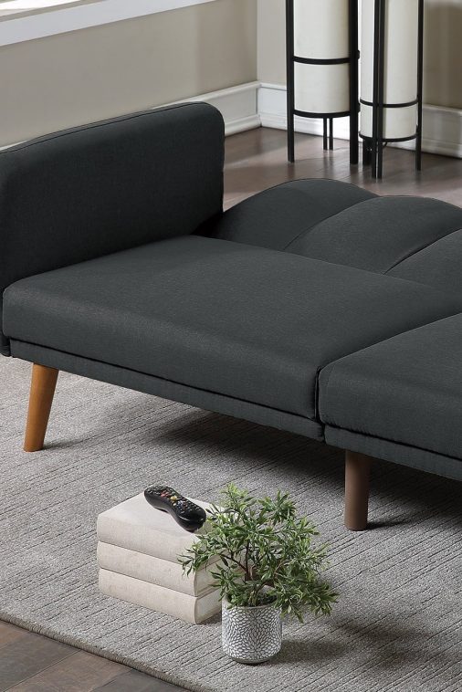 Dcenta Elegant Modern Sofa Black Polyfiber 1pc Sofa Convertible Bed Wooden Legs Living Room Guest Furniture - Image 5