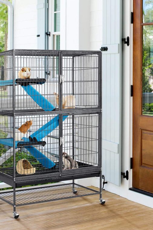Yaheetech Rolling 2-Story Ferret Cage Small Animal Cage for Chinchilla Adult Rats Metal Critter Nation Cage w/ 2 Removable Ramps/Platforms Black - Image 3