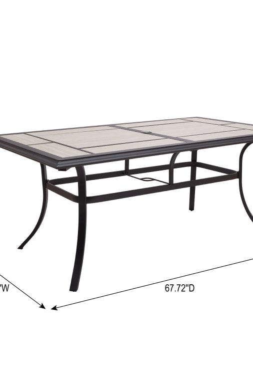Better Homes & Gardens Newport Outdoor Ceramic Tile Top Rectangular Dining Table with Umbrella Hole, Gray Tabletop, Black Frame Finish, Seats 6 - Image 9