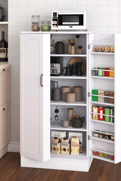 Jehiatek 47u201d Kitchen Pantry Cabinet, White Freestanding Buffet Cupboards Sideboard with Doors & Adjustable Shelves, Kitchen Pantry Storage Cabinet for Kitchen, Living Room and Dinning Room - Image 4