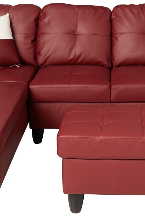Beverly Fine Furniture Left Facing Russes Sectional Sofa Set With Ottoman, RED - Image 5