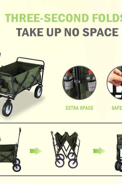 Folding Wagon Cart Outdoor Utility Wagon Foldable Portable Garden Cart 220lb Large Capacity - Image 6