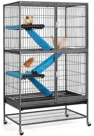 Yaheetech Rolling 2-Story Ferret Cage Small Animal Cage for Chinchilla Adult Rats Metal Critter Nation Cage w/ 2 Removable Ramps/Platforms Black
