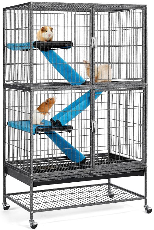 Yaheetech Rolling 2-Story Ferret Cage Small Animal Cage for Chinchilla Adult Rats Metal Critter Nation Cage w/ 2 Removable Ramps/Platforms Black
